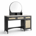 Coiffeuse en bois noir avec miroir et rotin - 2026