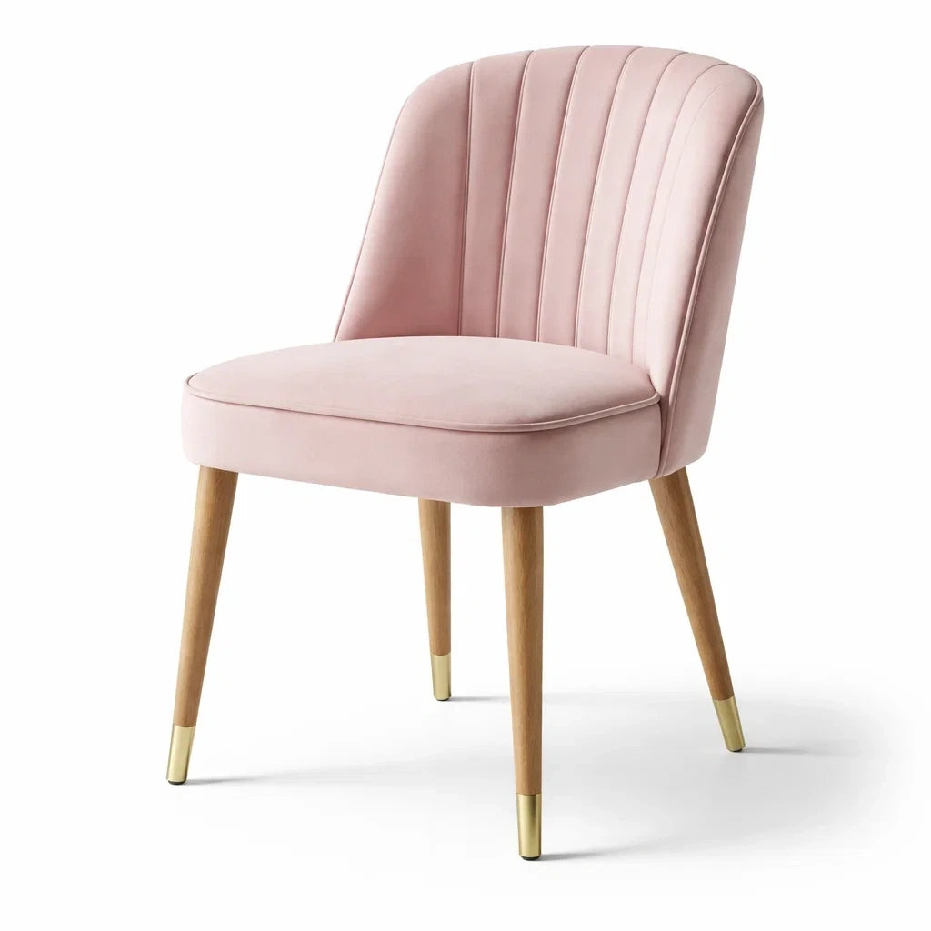 Chaises de salle à manger en velours rose avec pieds en bois et embouts métalliques - 2026