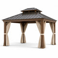 Pavillon de jardin en bois et métal 3x4m avec rideaux beige - 2026