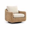 Fauteuil pivotant en rotin synthétique avec coussins en lin beige - 2026