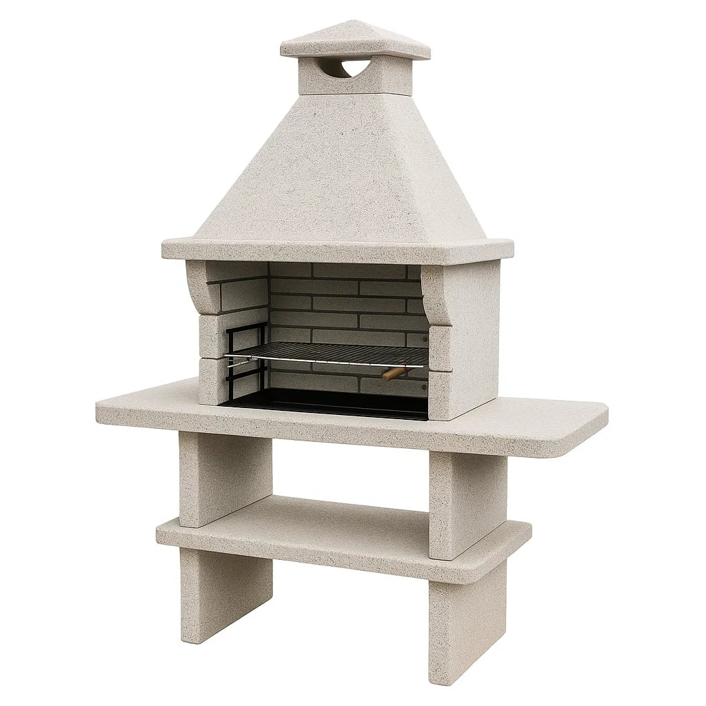 Barbecue en pierre en béton avec grille métallique beige - 2026