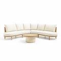 Canapé d'angle en bois et tissu beige avec table basse - 2026
