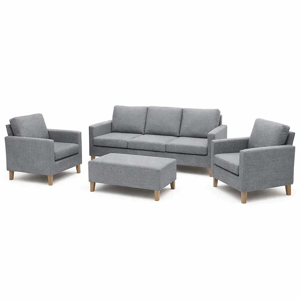 Ensemble de salon 4 pièces en tissu gris - 2026