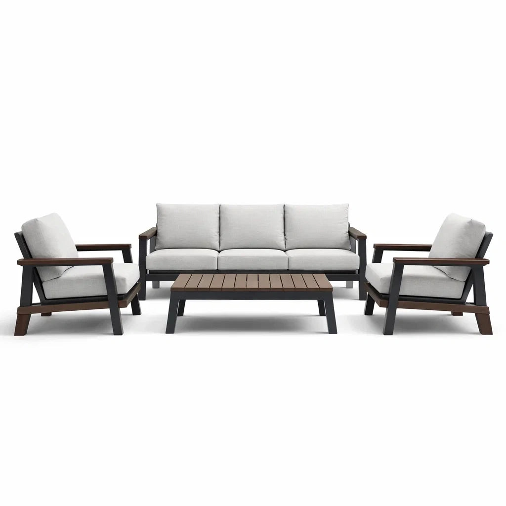 Ensemble de salon de jardin en métal avec coussins en tissu gris - 2026