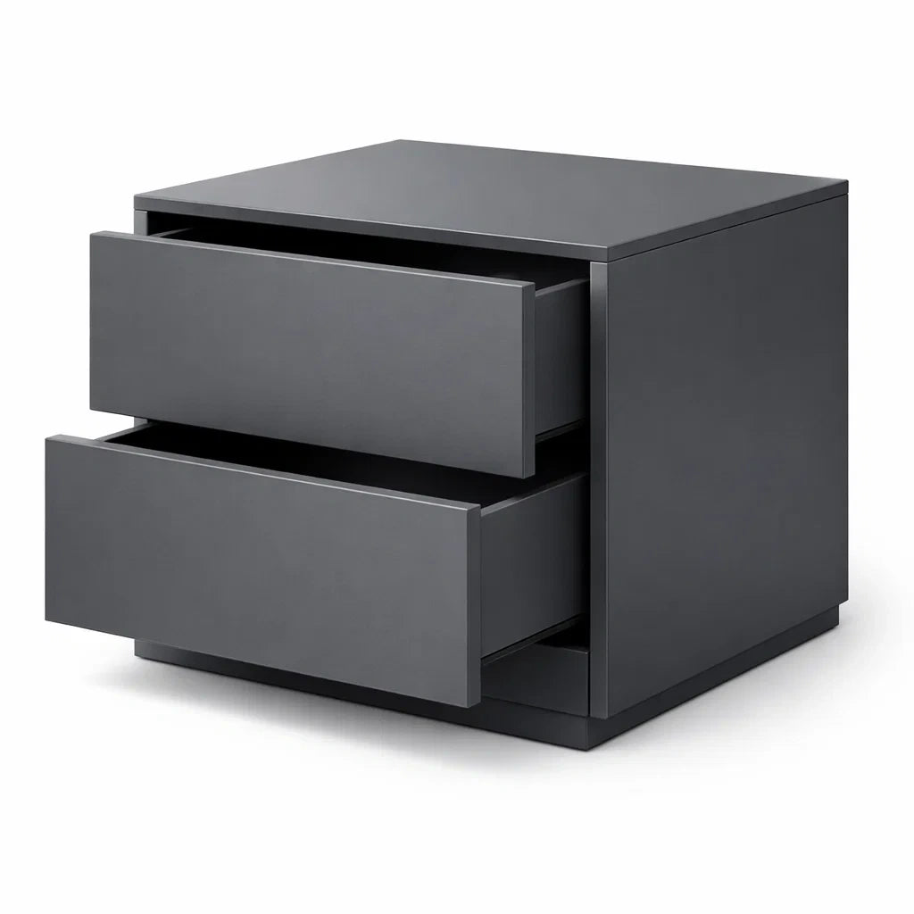 Table de chevet en bois avec 2 tiroirs gris - 2026