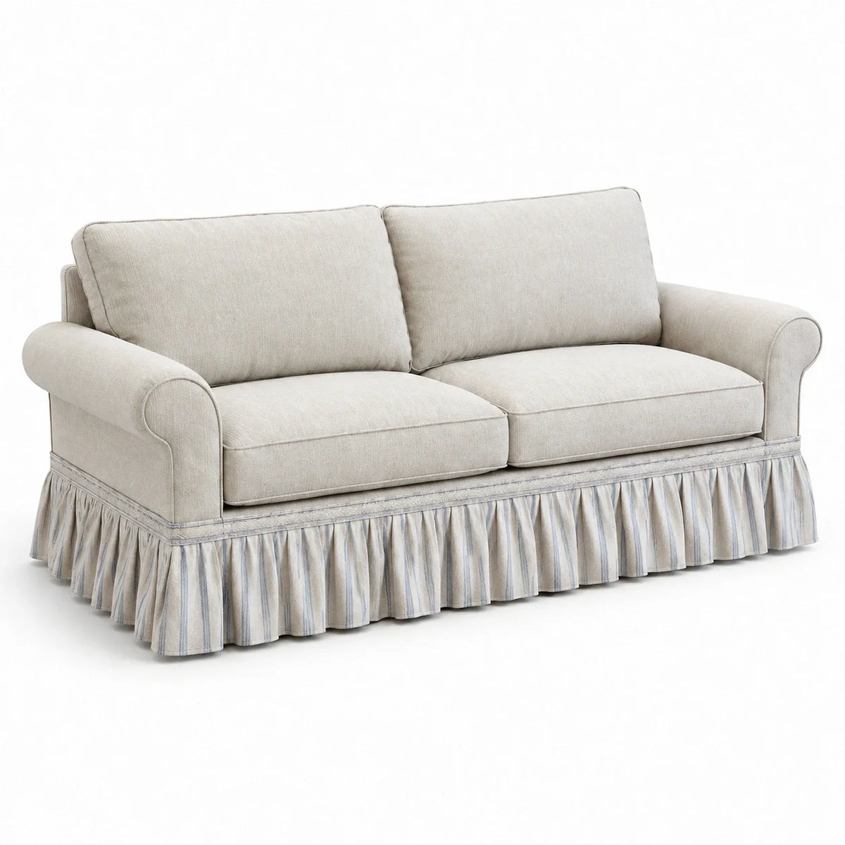 Canapé trois places en lin beige avec jupe plissée 210 cm - 2026