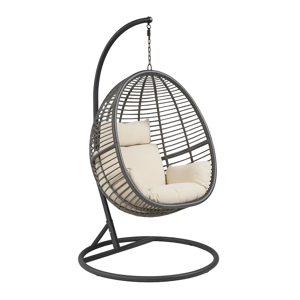 Chaise œuf suspendue en Osier Synthétique avec Cadre en Acier Blanc Cassé - 2026
