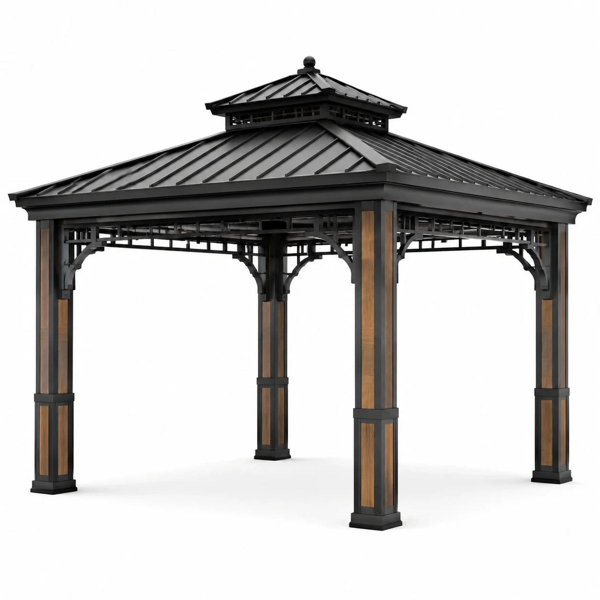 Pavillon avec toit en acier et piliers en aluminium et bois - 2026