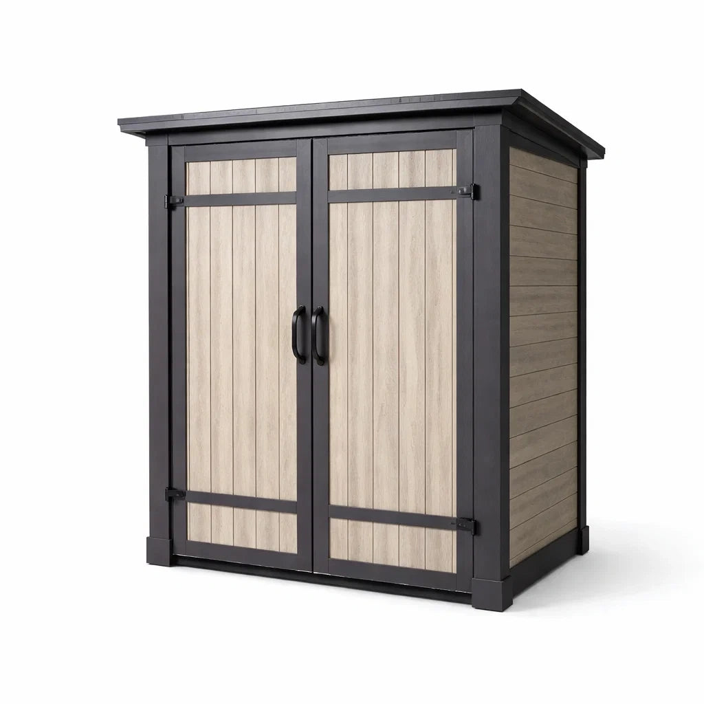 Abri de jardin en résine bois stratifié avec double porte 140 x 80 x 200 cm - 2026