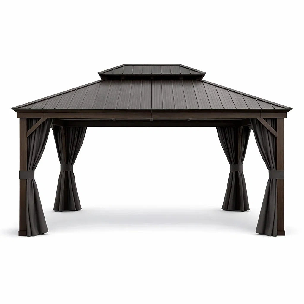 Pavillon en aluminium et acier avec rideaux Gris - 2026