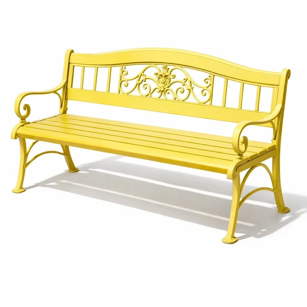 Banc de jardin en fer forgé jaune 126x60x85 cm - 2026