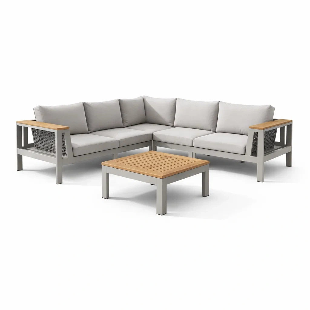 Ensemble de canapés d'angle en aluminium et bois gris et bois clair - 2026