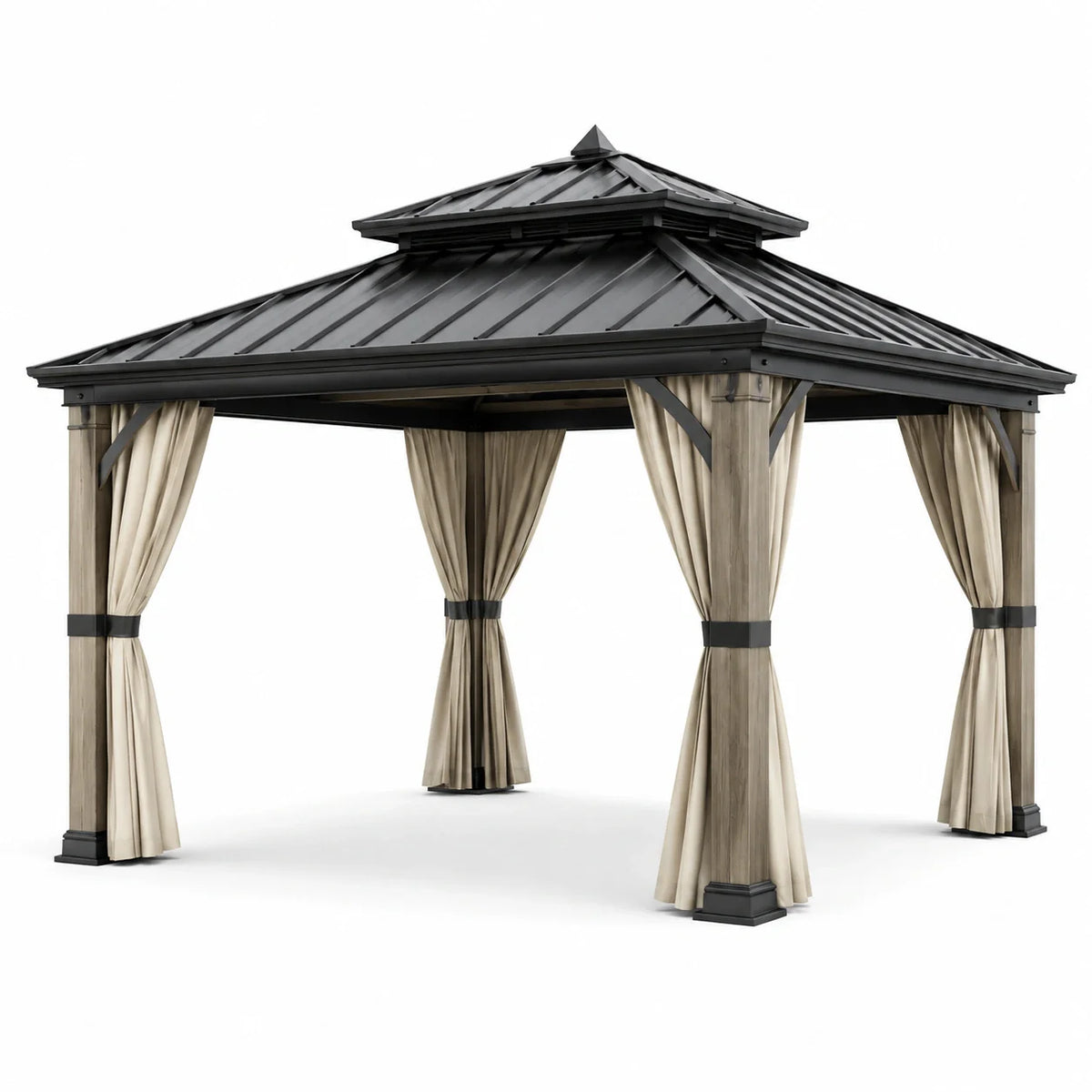 Pavillon de jardin en métal avec toit et rideaux en polyester 3x3,5 mètres - 2026