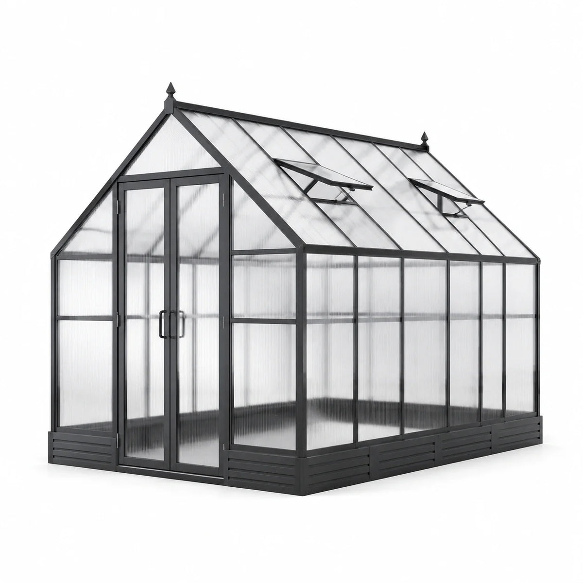 Serre de jardin en aluminium et polycarbonate 305 × 244 × 250 cm, anthracite et incolore, double porte et 2 lucarnes - 2026