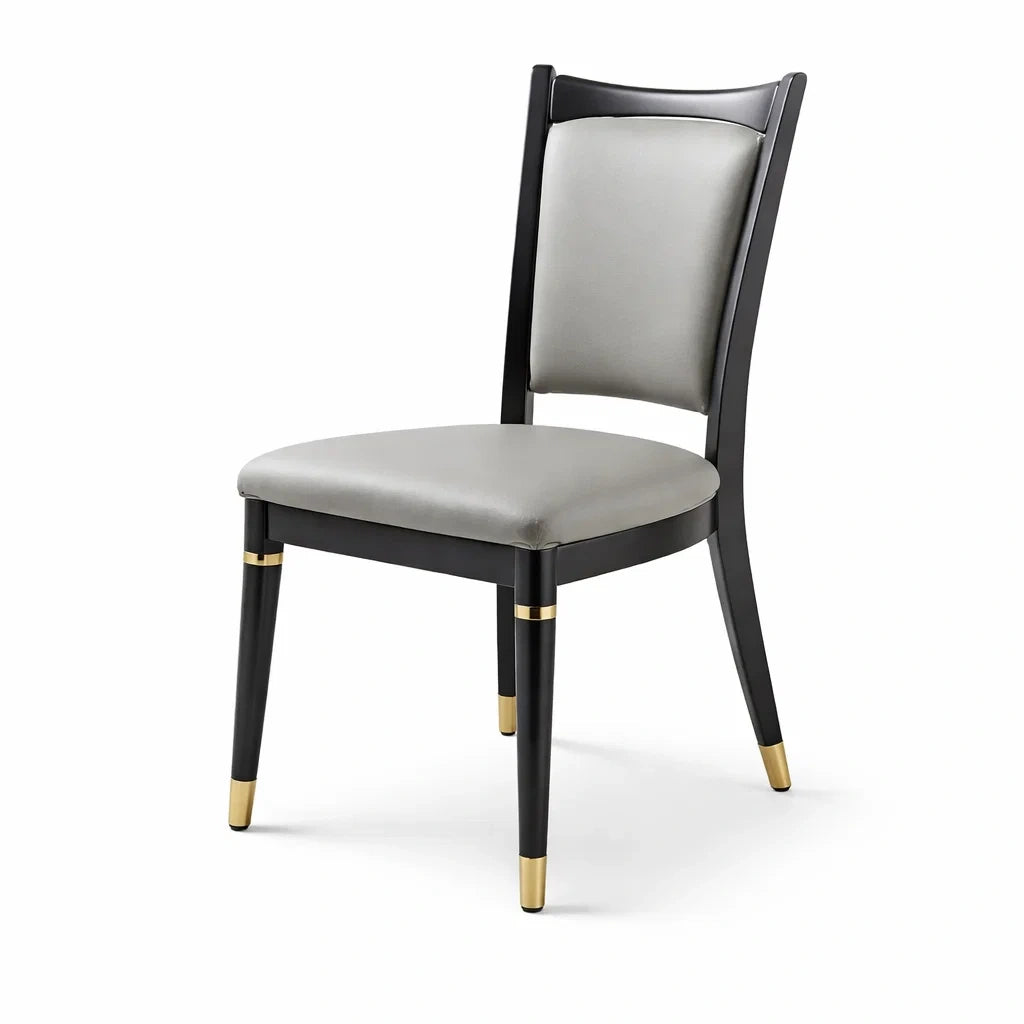 Chaise de salle à manger en bois avec assise en simili cuir gris - 2026
