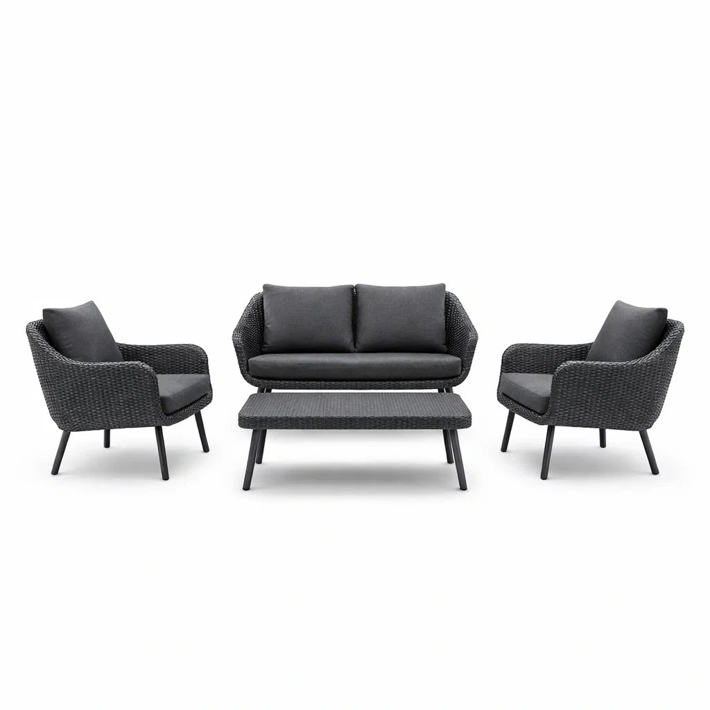 Ensemble de salon de jardin en aluminium et résine tressée gris foncé 4 pièces - 2026