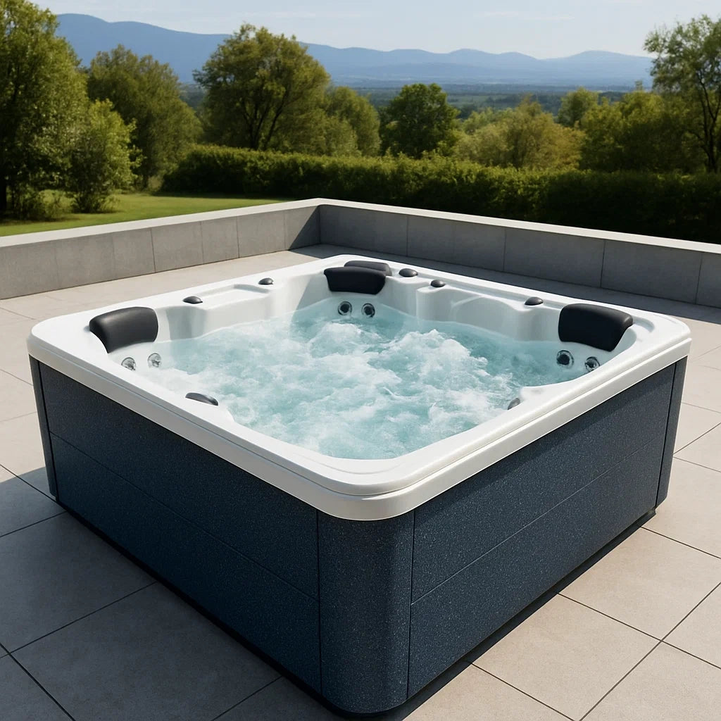 Jacuzzi Hydromassage Carré 6 Places Acrylique Blanc/Noir 200x200x90cm - 2026