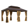 Tonnelle en aluminium avec rideaux en polyester marron 300 x 400 cm - 2026