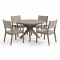 Ensemble de salle à manger extérieur avec table ronde en bois et chaises tressées - 2026