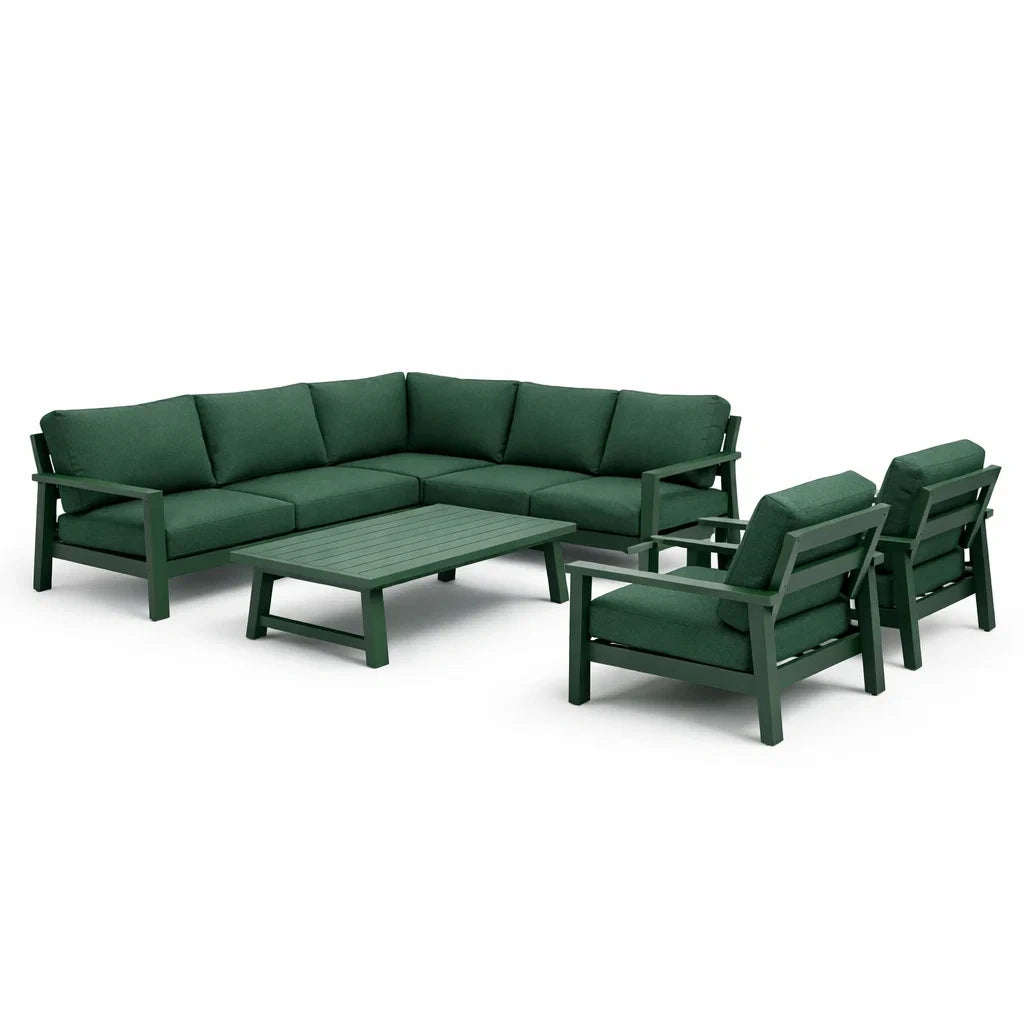 Salon de jardin en métal avec coussins en polyester vert - 2026