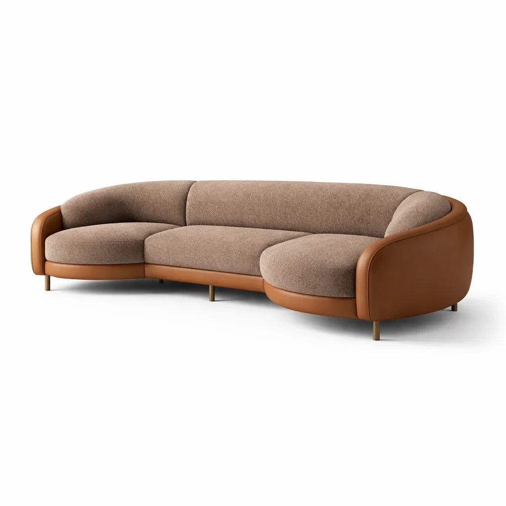 Canapé d’angle courbé en tissu et similicuir 250x85x75 cm - 2026