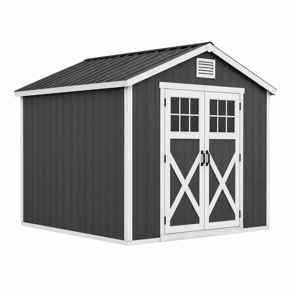 Abri de jardin en acier galvanisé anthracite et blanc avec double porte - 2026