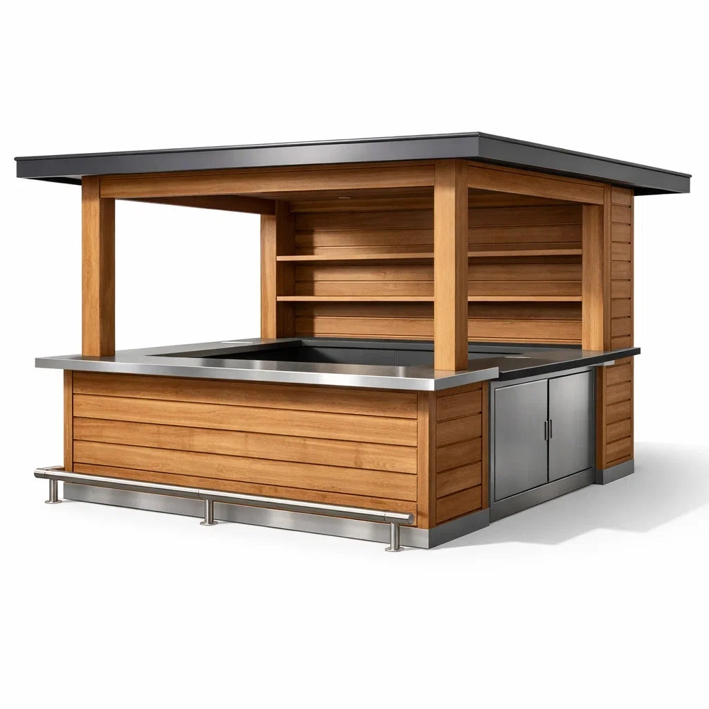 Kiosque bar de jardin en bois et acier inoxydable - 2026
