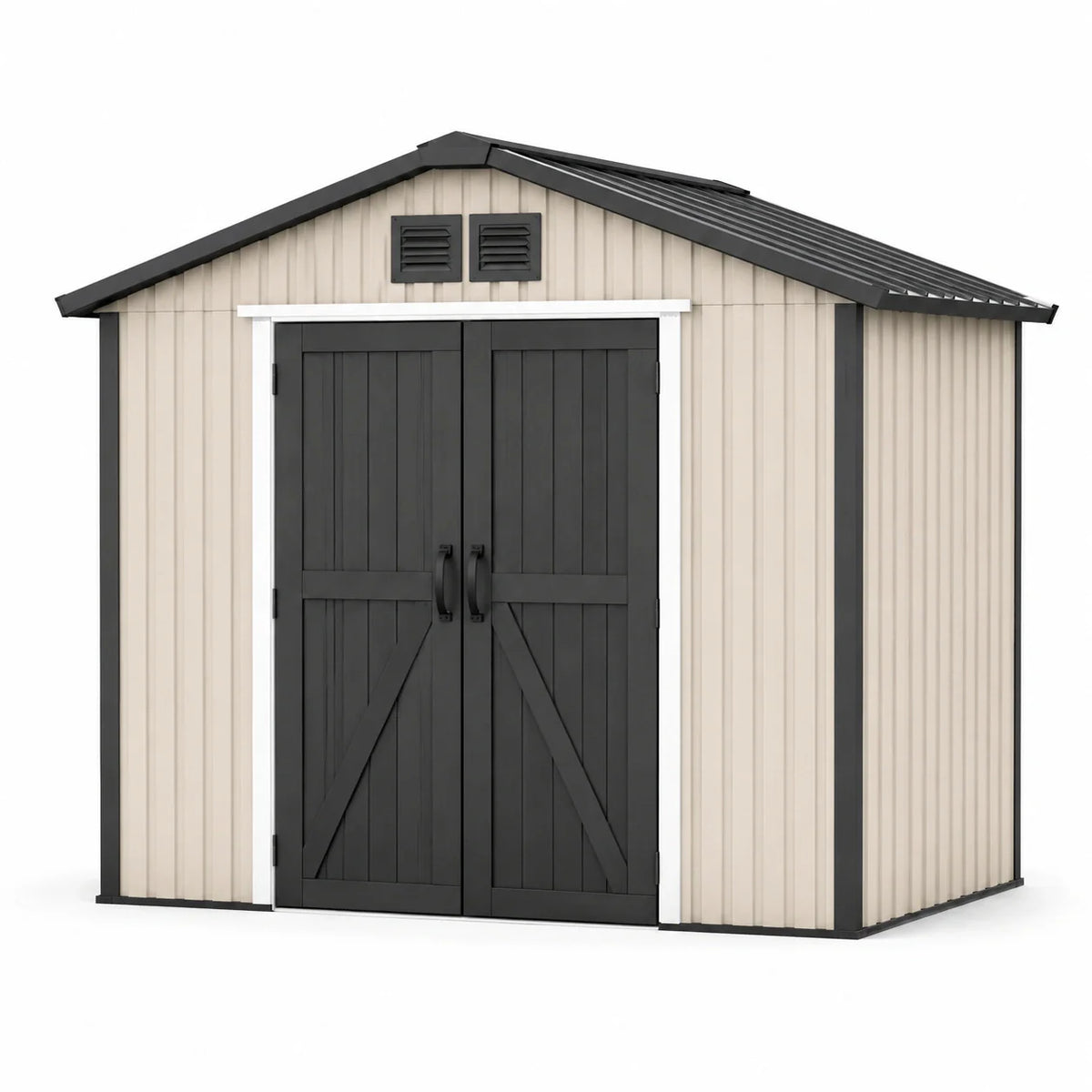 Abri de jardin en polypropylène beige/noir avec double porte 365x302x230 cm - 2026