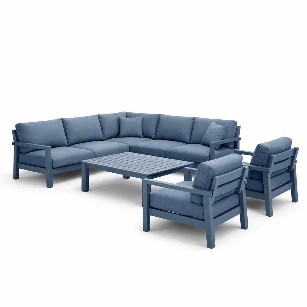 Salon de jardin en aluminium bleu avec coussins en polyester - 2026