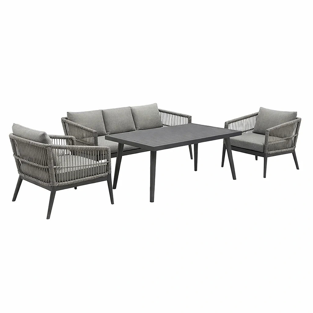 Ensemble de canapés de jardin 4 pièces en aluminium et polyester gris - 2026