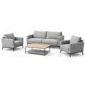 Ensemble de salon en tissu gris avec canapé 3 places, 2 fauteuils et table basse en bois - 2026