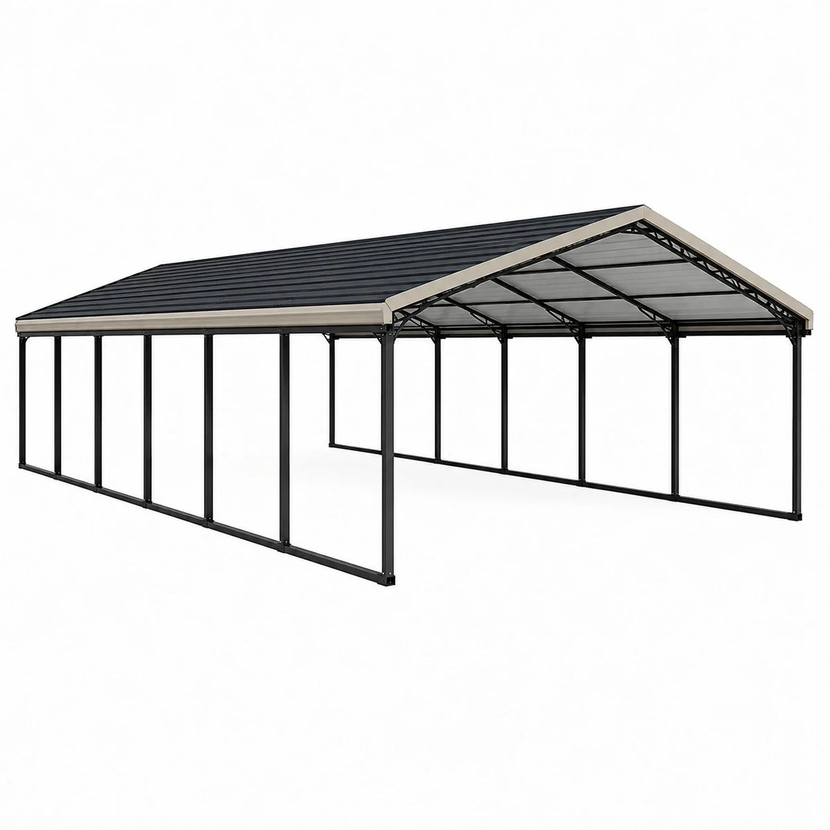 Pavillon de jardin à toit rigide à double pente, structure métallique noire, 600 × 600 × 310 cm - 2026