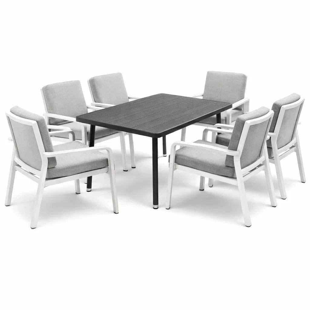 Ensemble de table et chaises en métal pour intérieur extérieur avec 6 chaises en tissu gris - 2026
