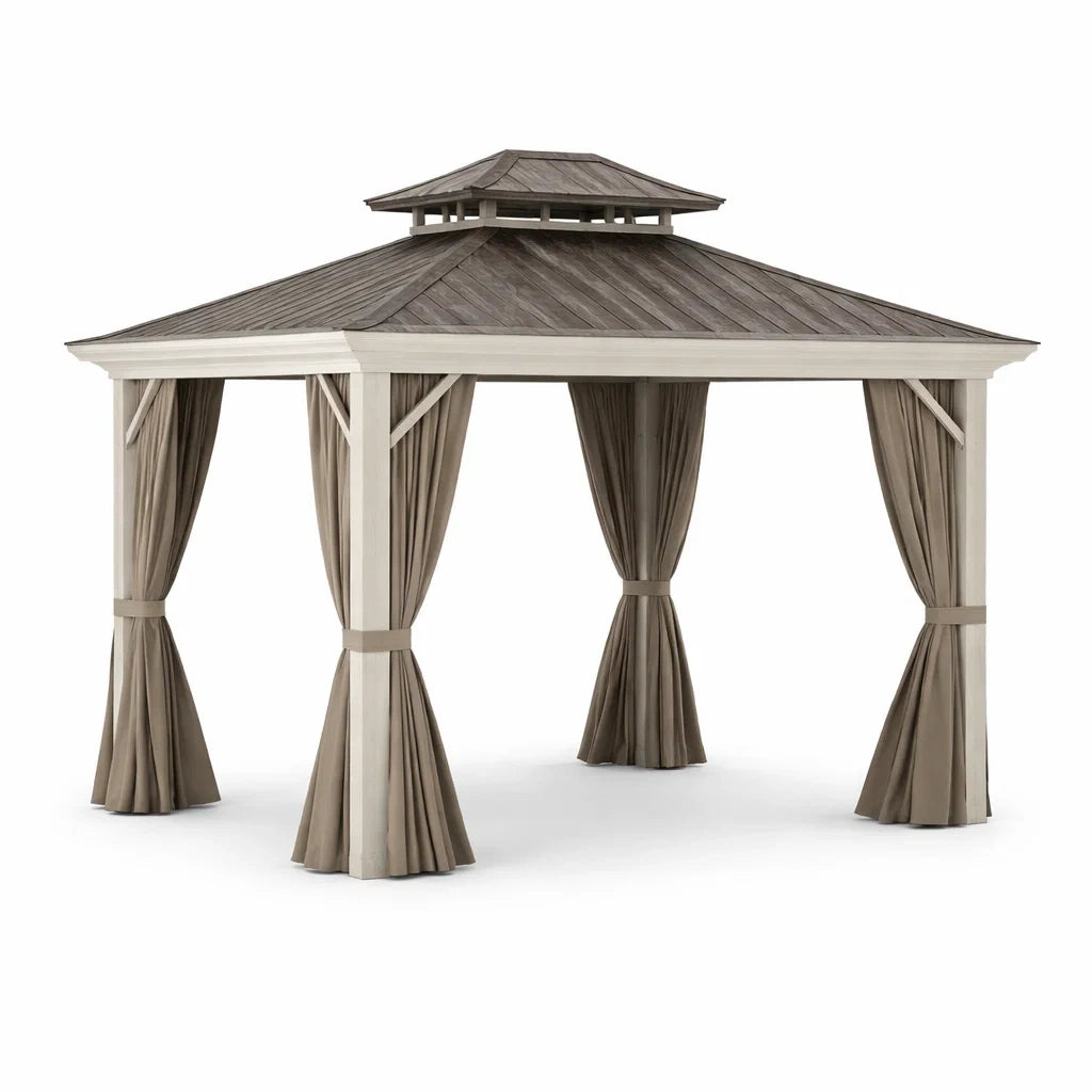 Pavillon en bois et polyester taupe 350x350x280 cm - 2026