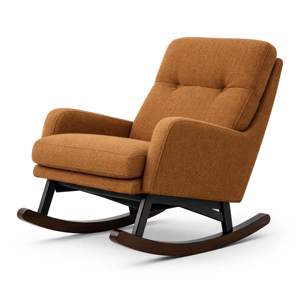 Fauteuil à bascule d’intérieur en bois avec tissu marron - 2026
