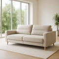 Canapé 2 places en tissu polyester beige avec pieds en bois massif - 2026