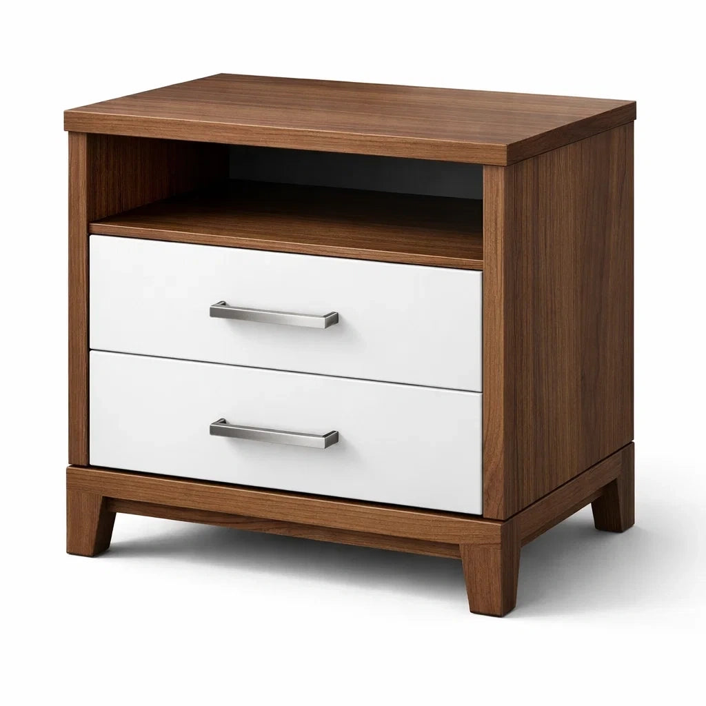 Table de chevet en bois blanc avec 2 tiroirs - 2026