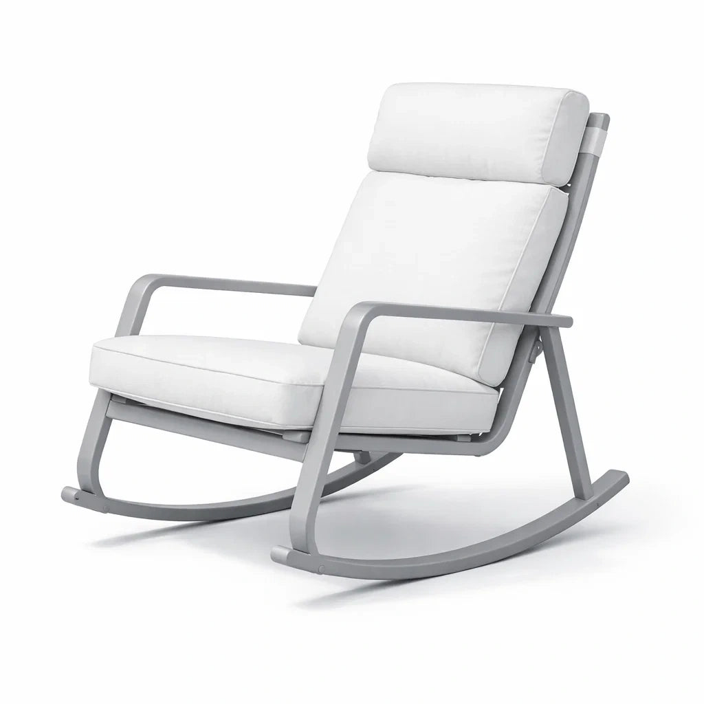 Fauteuil à bascule de terrasse en aluminium avec tissu blanc - 2026