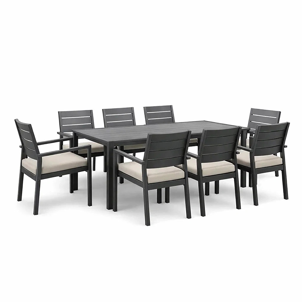 Ensemble de table et chaises d'extérieur 8 places en aluminium gris - 2026