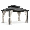 Pavillon en aluminium noir avec rideaux en polyester beige 300x300x270 cm - 2026