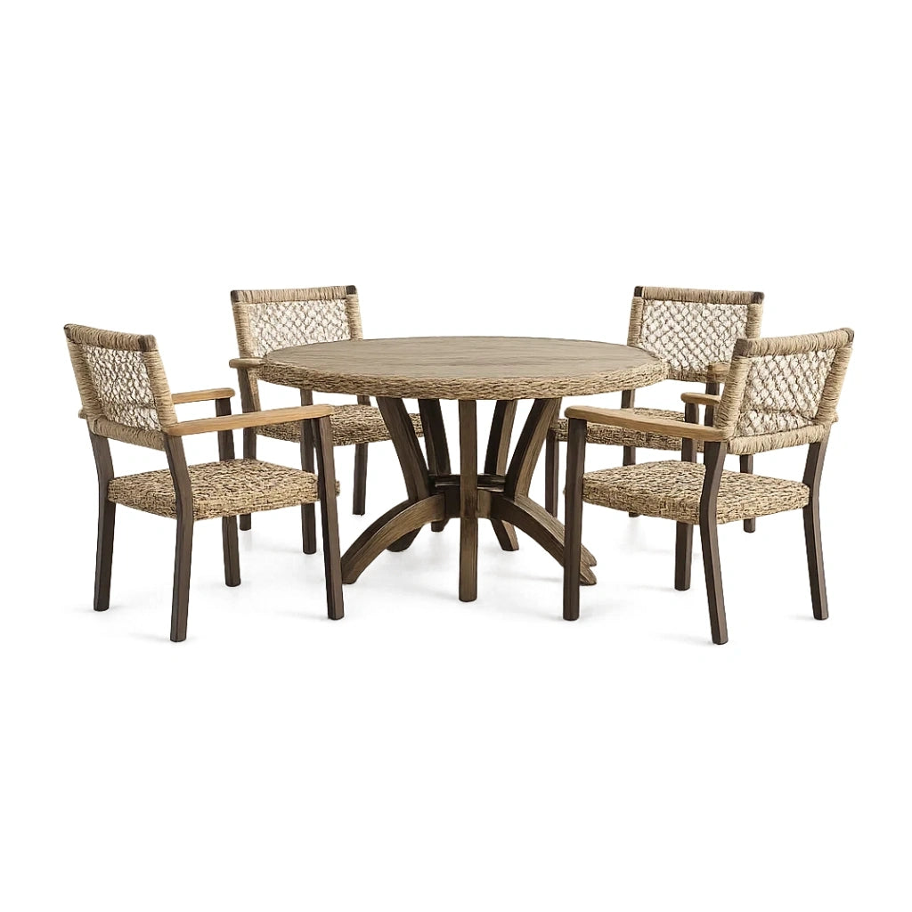 Ensemble table et chaises de terrasse table ronde en bois d'acacia avec chaises en rotin - 2026