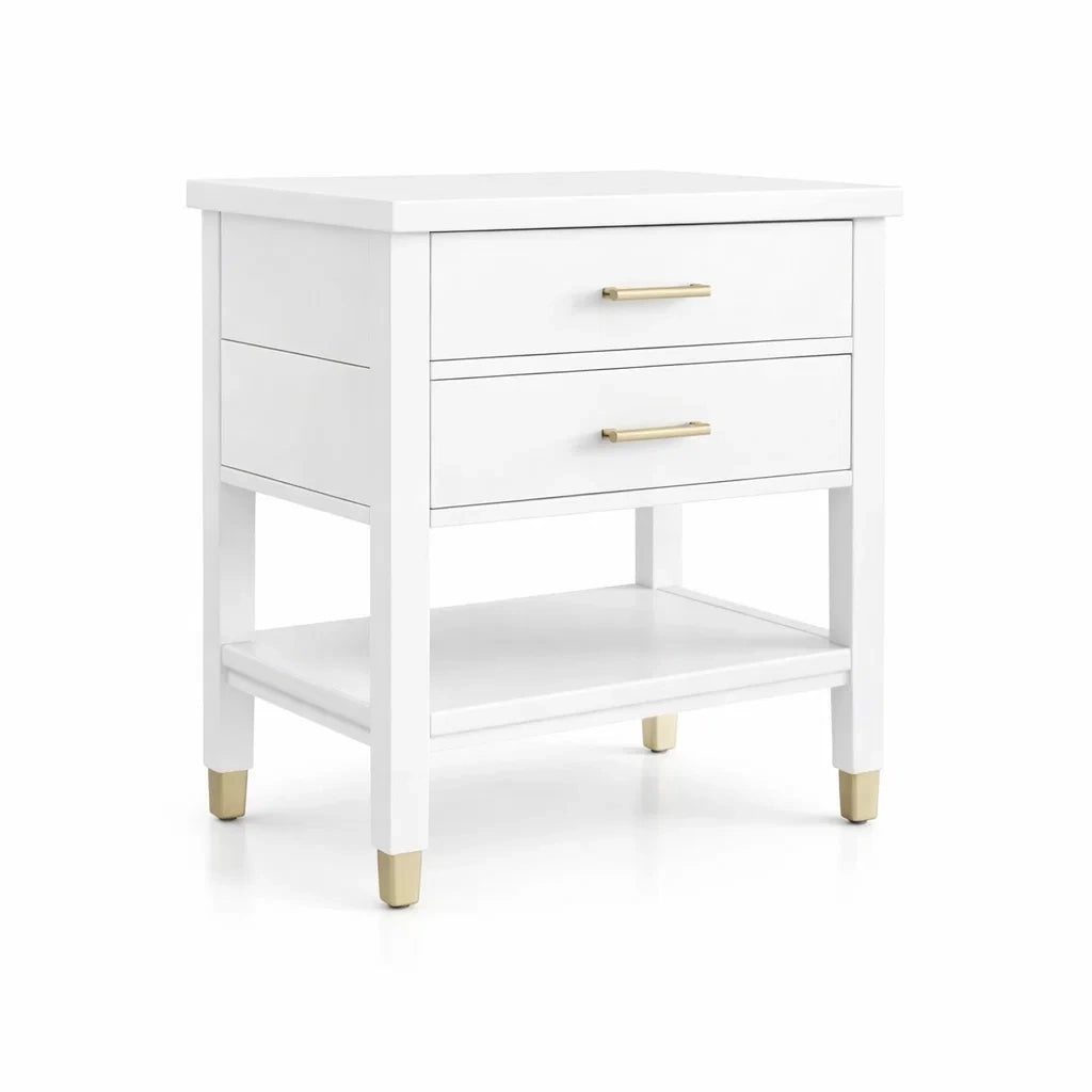 Table de chevet en bois MDF blanc avec 2 tiroirs - 2026