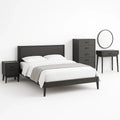 Ensemble de chambre à coucher bois noir avec lit, chevets, commode, coiffeuse et miroir - 2026