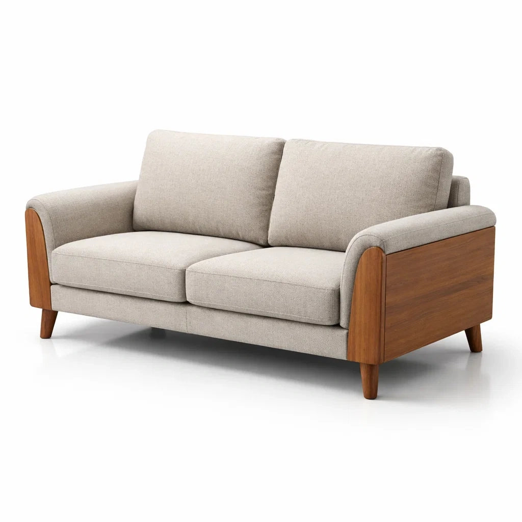 Canapé deux places en lin beige avec structure en bois de noyer 180 cm - 2026
