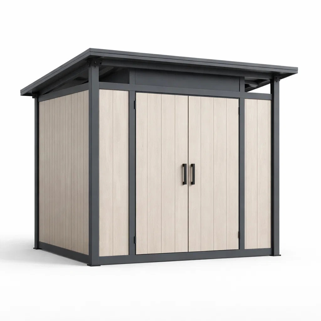 Abri de jardin en acier et bois composite gris beige - 2026