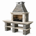 Barbecue en pierre avec foyer en acier inoxydable et briques réfractaires, dimensions 200x80x210 cm - 2026