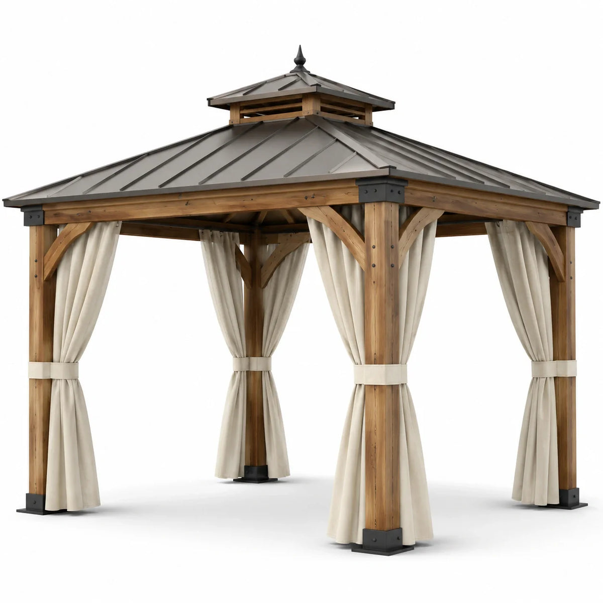 Pavillon de jardin en aluminium avec toit en métal et rideaux en polyester 3x4m - 2026