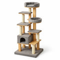 Arbre à chat en bois et polyester gris - 2026