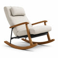 Fauteuil à bascule d’intérieur en tissu polyester beige avec structure en bois et métal - 2026