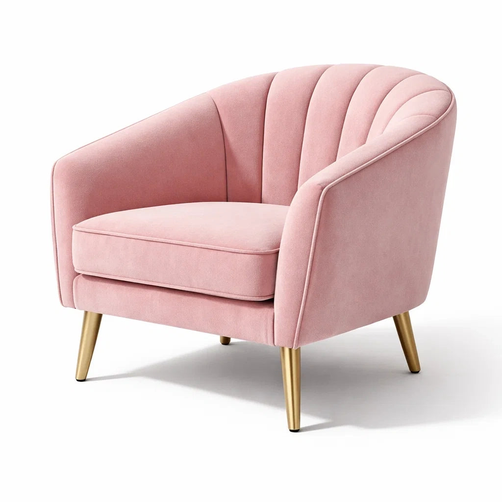 Fauteuil en velours rose avec pieds métalliques dorés - 2026